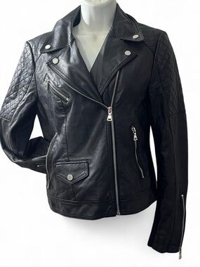 Express Black Faux Leather Moto Jacket with Quilted Shoulders
